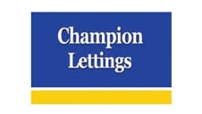 Logo of "Champion Lettings" with blue background and yellow underline.