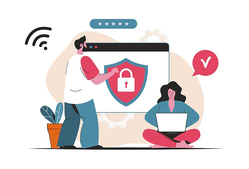 Cyber security concept isolated. Password protection personal data, identification. People scene in flat cartoon design.